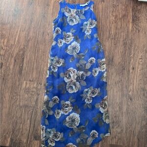 Vintage‎ 90s Fairy Sheer with Slip Blue Floral Sleeveless Midi Dress